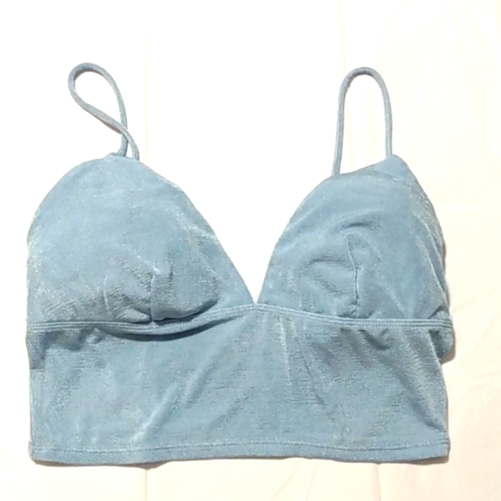 LOVE TREE PLUNGE V-NECK SPARKLE BLUE CROP TANK TOP SIZE LARGE NWOT